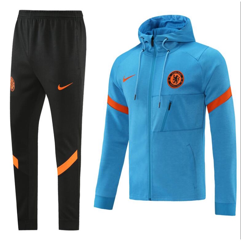 Áo Khoác Đá Banh Có Nón Màu Xanh Nhạt 2021 22 Chelsea Cho Nam Size S-XXL cGnc