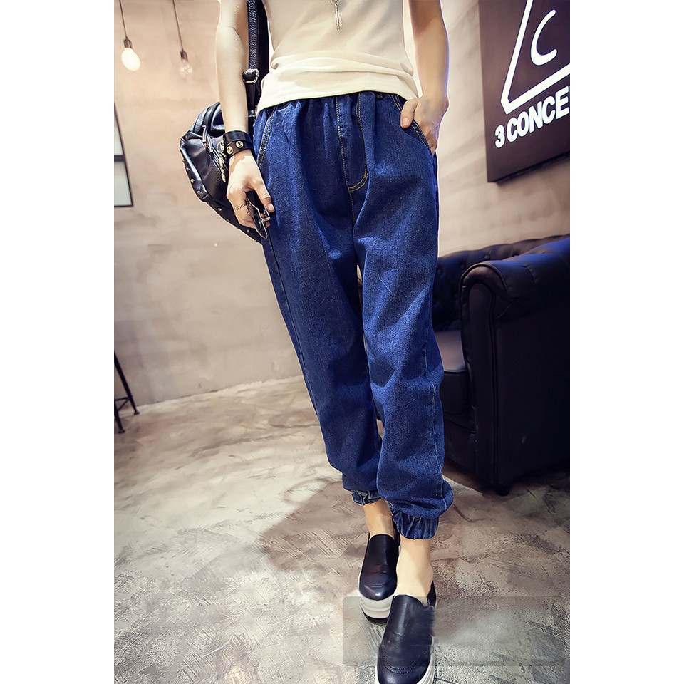 SUXI Quần Jean Ống Rộng Lưng Thun Phong Cách Hàn Quốc Dành Cho Nữ