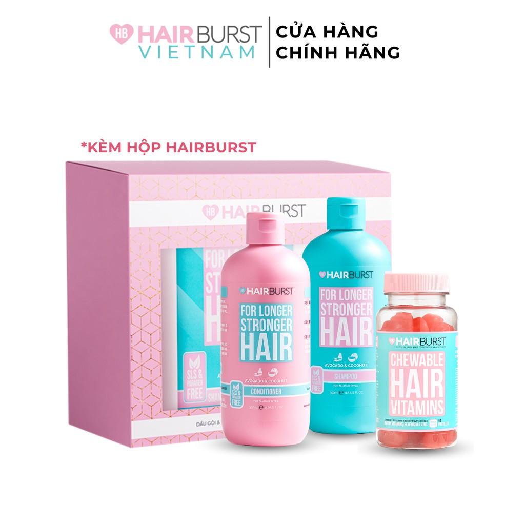 Combo set gội xả + kẹo dẻo Chewable HAIRBURST kích thích mọc tóc, chắc khỏe 350ml/ch