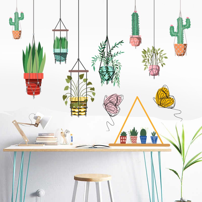 Tranh Dán Chủ Đề Thiên Nhiên - Dây Treo Chậu Hoa | Decal Dán Tường Trang Trí Phòng Ngủ, Phòng Khách , Trang Trí Nhà Cửa