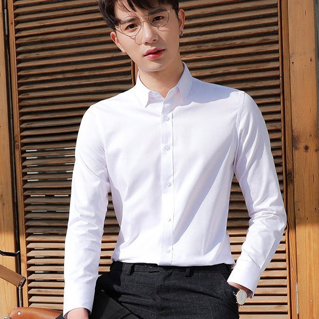 Áo sơ mi nam dài tay Gavin cổ bẻ, áo sơ mi trắng vải lụa nến không nhăn không xù | BigBuy360 - bigbuy360.vn