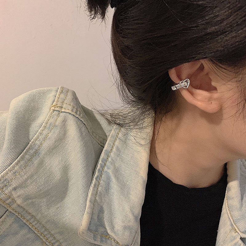 Khuyên tai dạng kẹp không xỏ lỗ đính đá zircon phối dây chuỗi tua rua phong cách hip hop cổ điển dành cho nữ