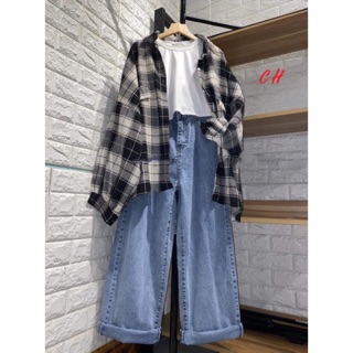 Sét áo sơ mi+ áo croptop hoa cúc+ quần