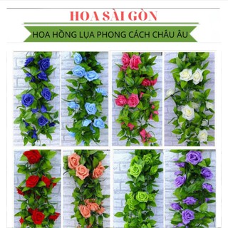 Dây Hoa hồng giả dài 2.4m- Dây hoa leo trang trí tường ,  trang trí tiệc cưới , chùm hoa treo tường