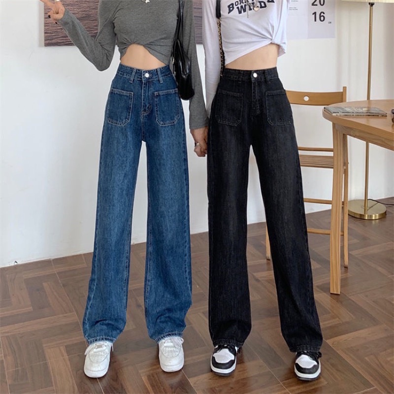 Quần Jeans Nữ Ống Suông Rộng 2 Túi Trước 2 Màu Fullsize QJ64 Ulzzang