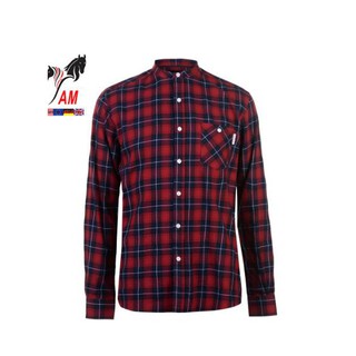 Áo Sơ Mi Nam PIERRE Cardin Grandad Collar Flannel Shirt Mens Cao Cấp [ Red - Size EU - Xách tay UK]
