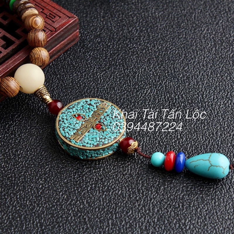 Vòng cổ chuỗi hạt gỗ lục tự Om mani padme hum và Ngọc lam Tây Tạng