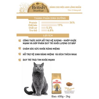 ROYAL CANIN BRITISH SHORTHAIR ADULT(DÀNH CHO MÈO ANH LÔNG NGẮN TRƯỞNG THÀNH) 2kg