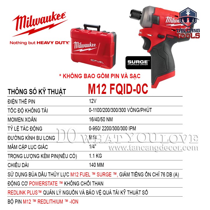 Máy Vặn Vít Thủy Lực Dùng Pin Milwaukee M12 FQID-0C ( Thân Máy )