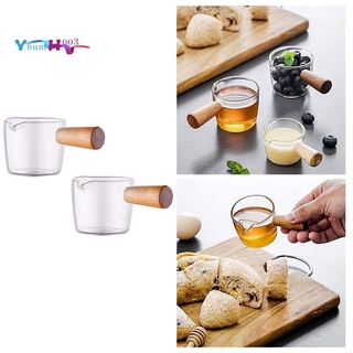 Set 2 bình đựng kem pha cà phê mini bằng thủy tinh trong suốt tay cầm gỗ 100ml