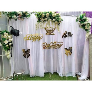 chữ Happy Wedding Kim vàng trang trí phông cưới