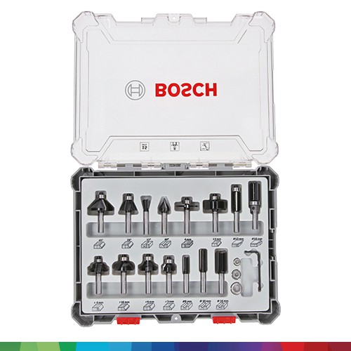 [Mã BOSCH100 giảm 100K] Bộ Mũi Phay Hỗn Hợp Bosch 15 Món