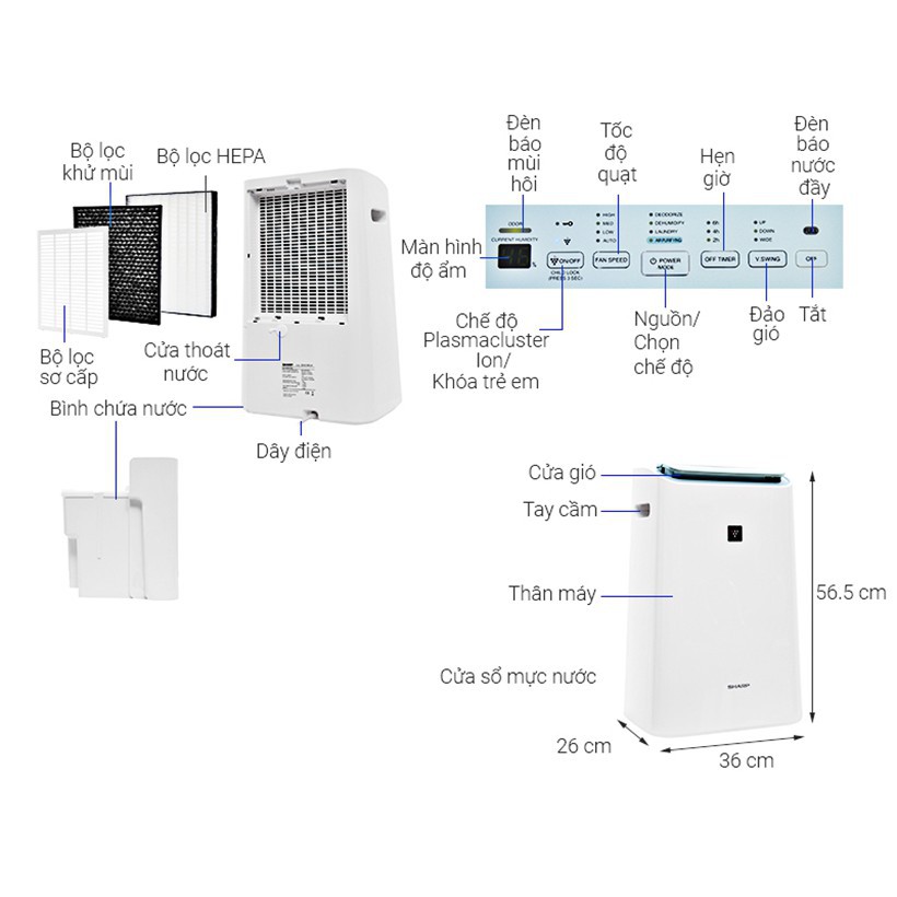 Máy lọc không khí hút ẩm SHARP DW-E16FA-W