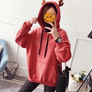 [Ảnh Thật Ở Sau] Áo Hoodie Có Sừng Tuần Lộc Thời Trang Thu Đông Ấm Áp