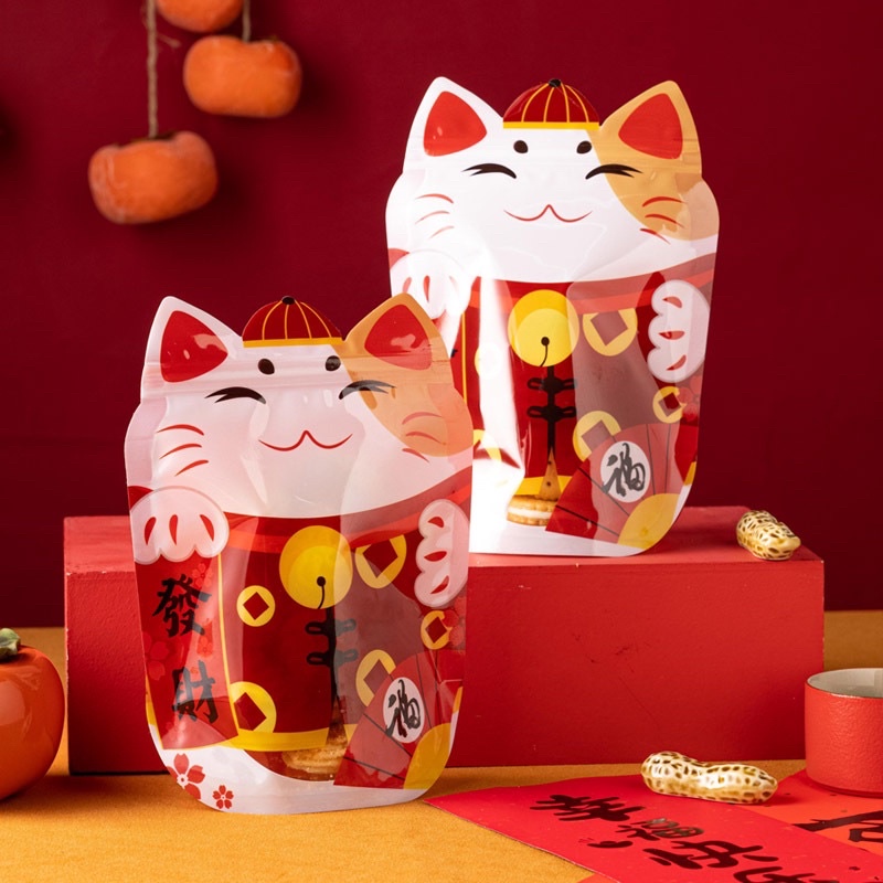 Set 10 túi zip mèo thần tài size 14 x 19.5 cm