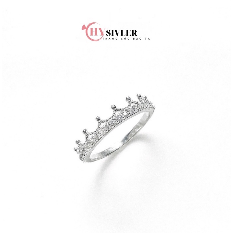 Nhẫn bạc ta vương miện chóp đính hàng đá nữ tính nhẹ nhàng nhẫn nữ bạc thật giá rẻ CHY SILVER