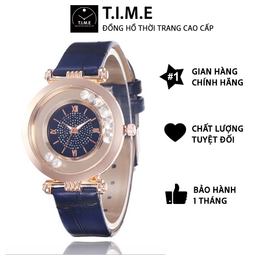 Đồng hồ nữ KASIQI Siêu mỏng dây da không số gắn hạt sáng thời trang thanh lịch Hàn Quốc