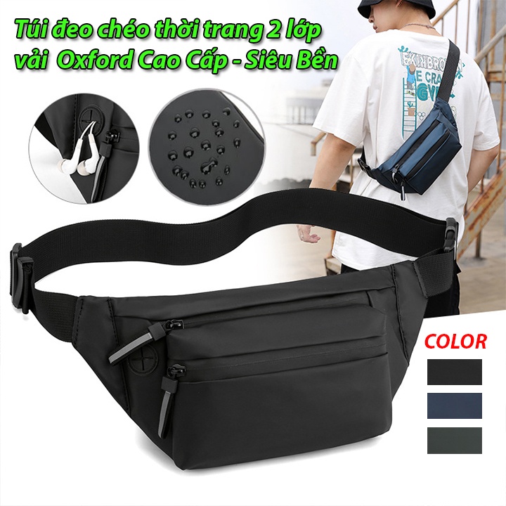 Túi đeo chéo nam nữ unisex thời trang vải oxford cao cấp, khóa phản quang chống nước hiệu quả, nhiều ngăn để đồ tiện lợi
