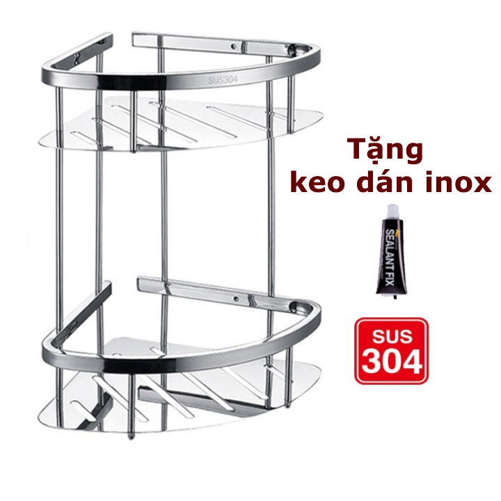 Kệ nhà tắm inox 304 2 tầng loại dày bóng đẹp tặng kèm keo dán tường