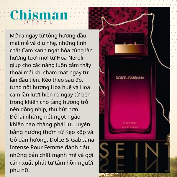 Nước Hoa Nữ D&G Intenso Pour Femme EDP 100ml - Hương thơm ngọt ngào gợi cảm quyến rũ- Chiman