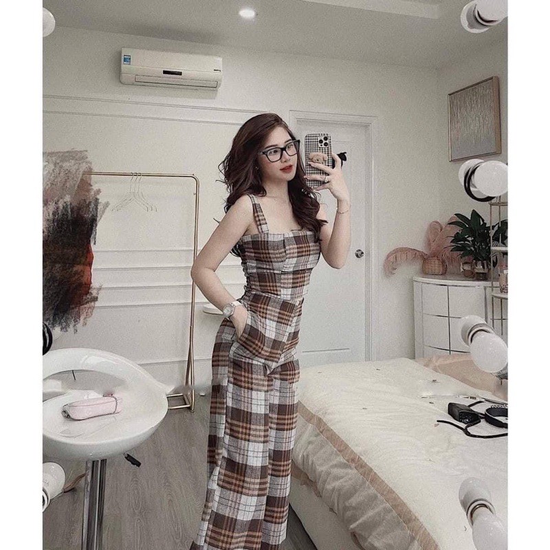 Sét quần culottes mix áo cúp ngực kẻ