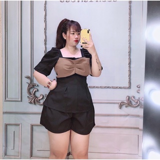 [Shop bigsize nữ 50kg-90kg] Set áo peplum nơ mix short - SNO