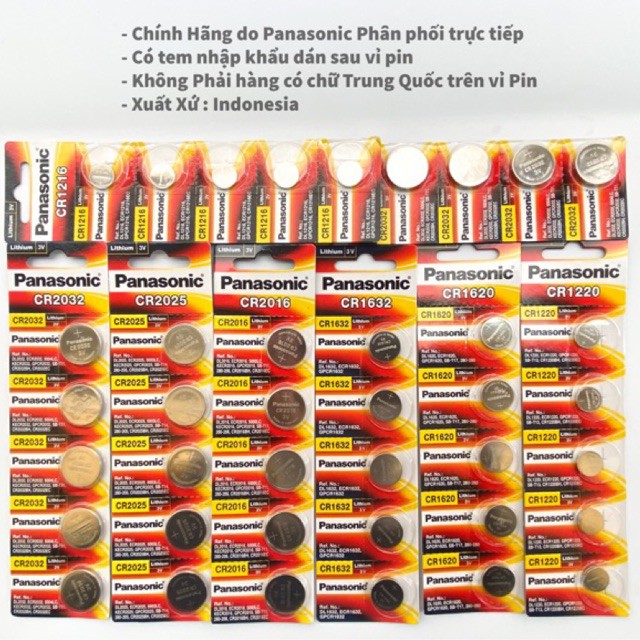 Pin Panasonic CR2032 / CR2025 / CR2016 / CR1632 / CR1220 / CR1620 / CR1616 Pin 3V Lithium Made in Indonesia - Giá 1 viên