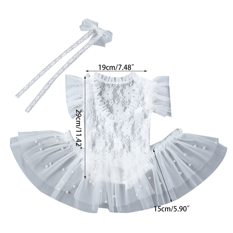 Set 3 Món Gồm Áo Liền Quần + Chân Váy Ngắn + Băng Đô Ren Chụp Ảnh Cho Bé Sơ Sinh