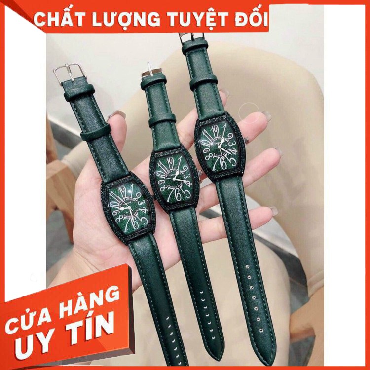 (Bảo hành 12 tháng) Đồng hồ nữ Franck muller nữ dây da màu xanh cực chất - Đồng hồ FRANK