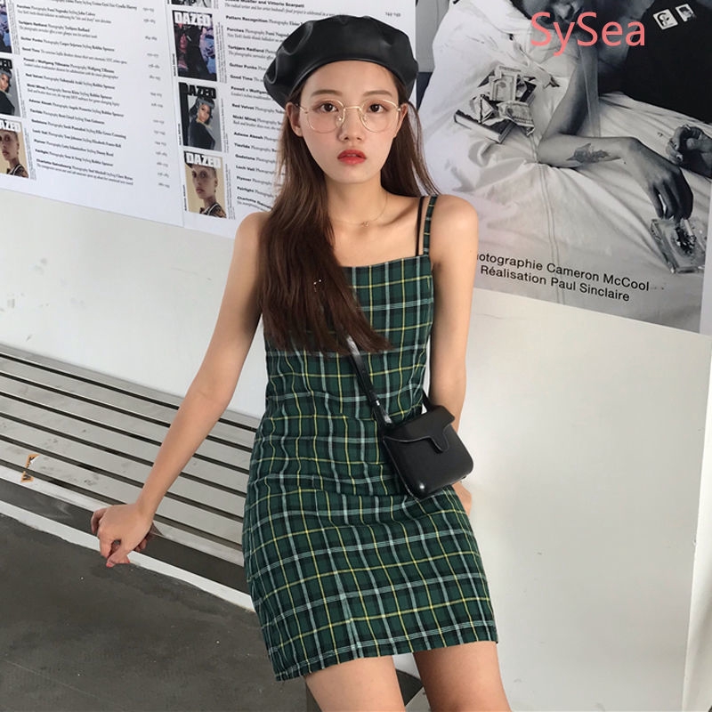 Đầm 2 dây sọc caro thời trang mùa hè đáng yêu cho nữ