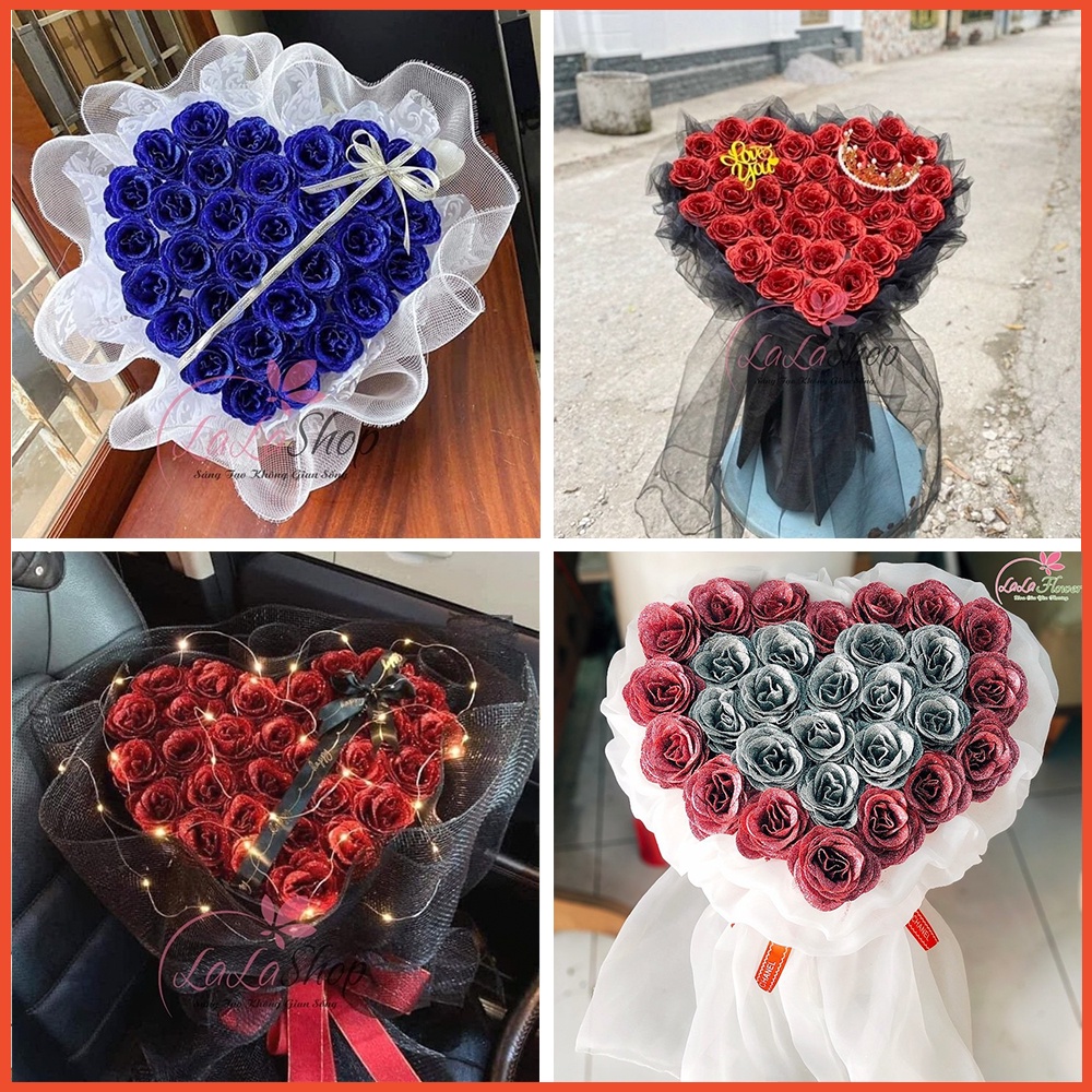Bó hoa hồng sáp nhũ kim tuyến giá rẻ siêu đẹp tại TpHCM - Đa dạng nhiều mẫu hoa hồng sáp thơm giá sỉ siêu rẻ