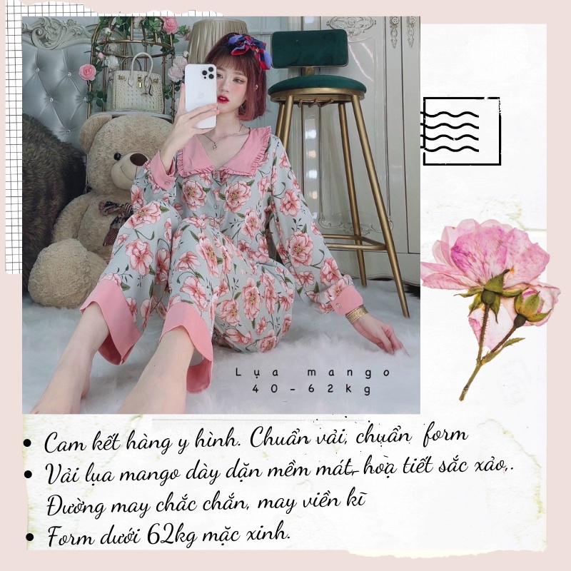 Đồ bộ mặc nhà Pijama, bộ ngủ nữ đẹp tay dài vải lụa mango mềm mát freesize dưới 62kg WINDY BOUTIQUE S06 | BigBuy360 - bigbuy360.vn