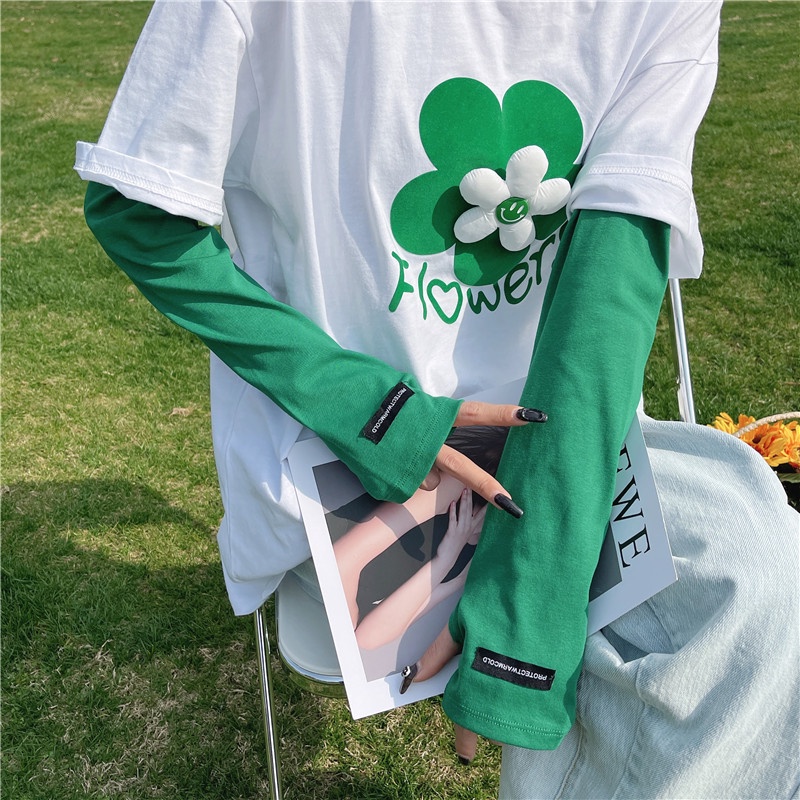 Găng tay chống nắng mùa hè dáng rộng in chữ phong cách Hàn Quốc cho nữ