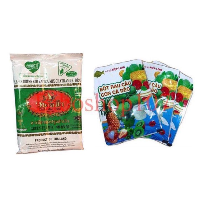 Set 1 gói trà sữa Thái 200gr và 3 gói thạch rau câu con cá dẻo hàng chính hãng