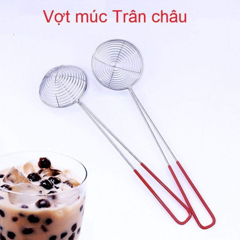 [Mã LIFEHLSALE2 giảm 10% đơn 0Đ] Vợt múc Topping trân châu, vợt múc lẩu inox cán đỏ siêu bền