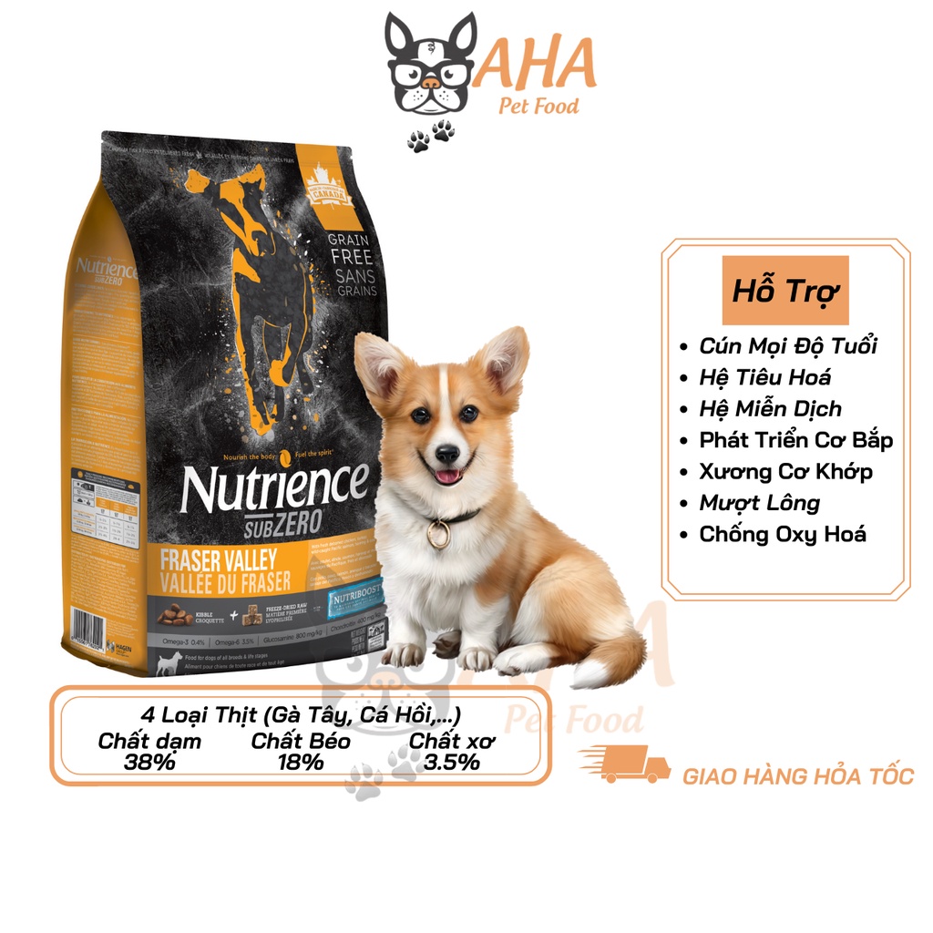 Thức Ăn Hạt Cho Chó Corgi - Nutrience Subzero Da Lông Bóng Mượt Bao 500g - 6 Loại Thịt Cá, Rau Củ, Trái Cây