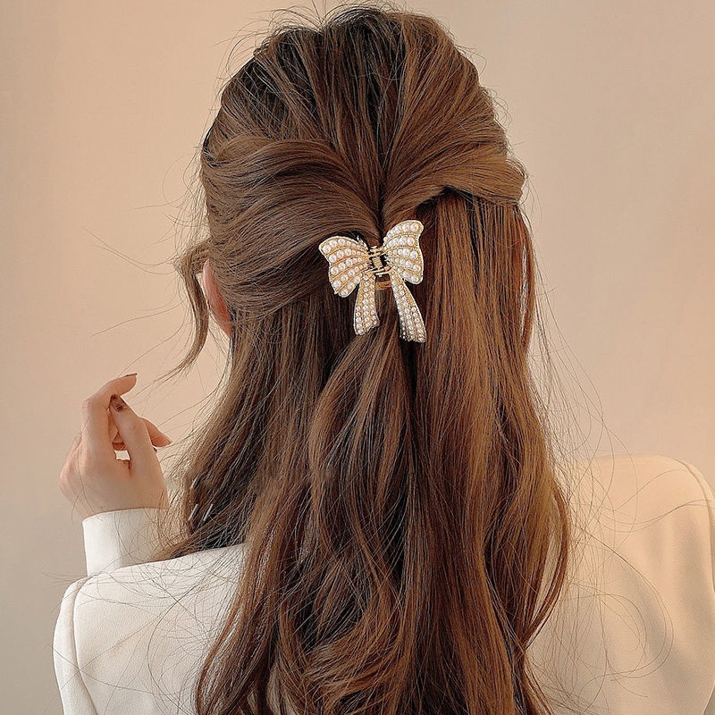 ✨✨Kẹp Tóc Nơ Đính Đá Và Ngọc Trai Giả Phong Cách Vintage Mới