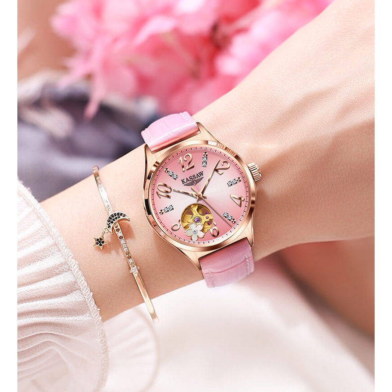 Đồng hồ nữ chính hãng KASSAW K900-2 Kính sapphire ,chống xước,Chống nước ,BH 24 tháng,Máy cơ (Automatic) ,dây da xịn