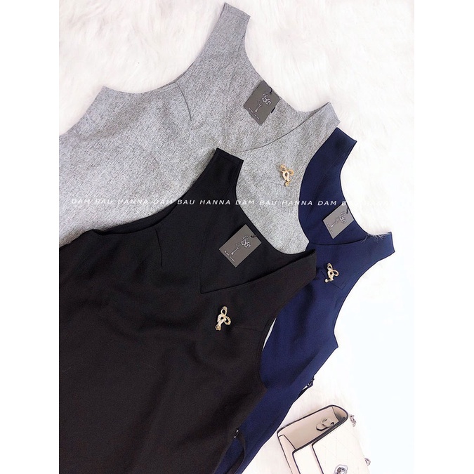 [HANNA] Đầm bầu yếm rời công sở màu xanh đen có size 40-80kg vải cao cấp mềm mát thấm mồ hôi tốt dáng suông gọn dáng