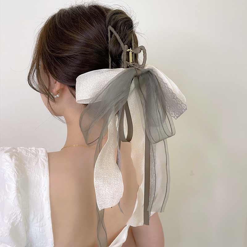 Kẹp Tóc Hình Nơ Bằng Ruy Băng Chất Lượng Cao Cho Nữ