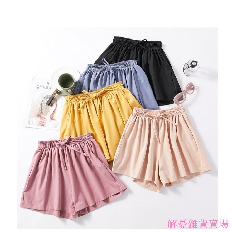 Worry- Quần Short Thể Thao Vải Chiffon Lụa Lạnh Mỏng Lưng Thun Cao Ống Rộng Phong Cách Hàn Quốc Cho Nữ