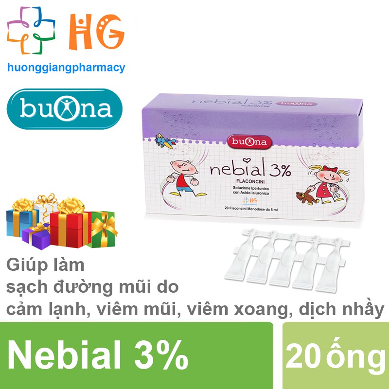 Dung dịch nhỏ mũi Nebial 3% Flaconcini - Giúp chống sung huyết mũi, làm ẩm, làm loãng dịch nhày, giảm nghẹt mũi, sổ mũi