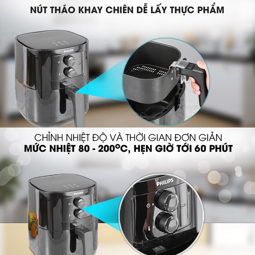 Nồi Chiên Không Dầu Philips HD9200-90 1400W 4.1 Lít– Chính Hãng Phân Phối – Bảo Hành 24 Tháng