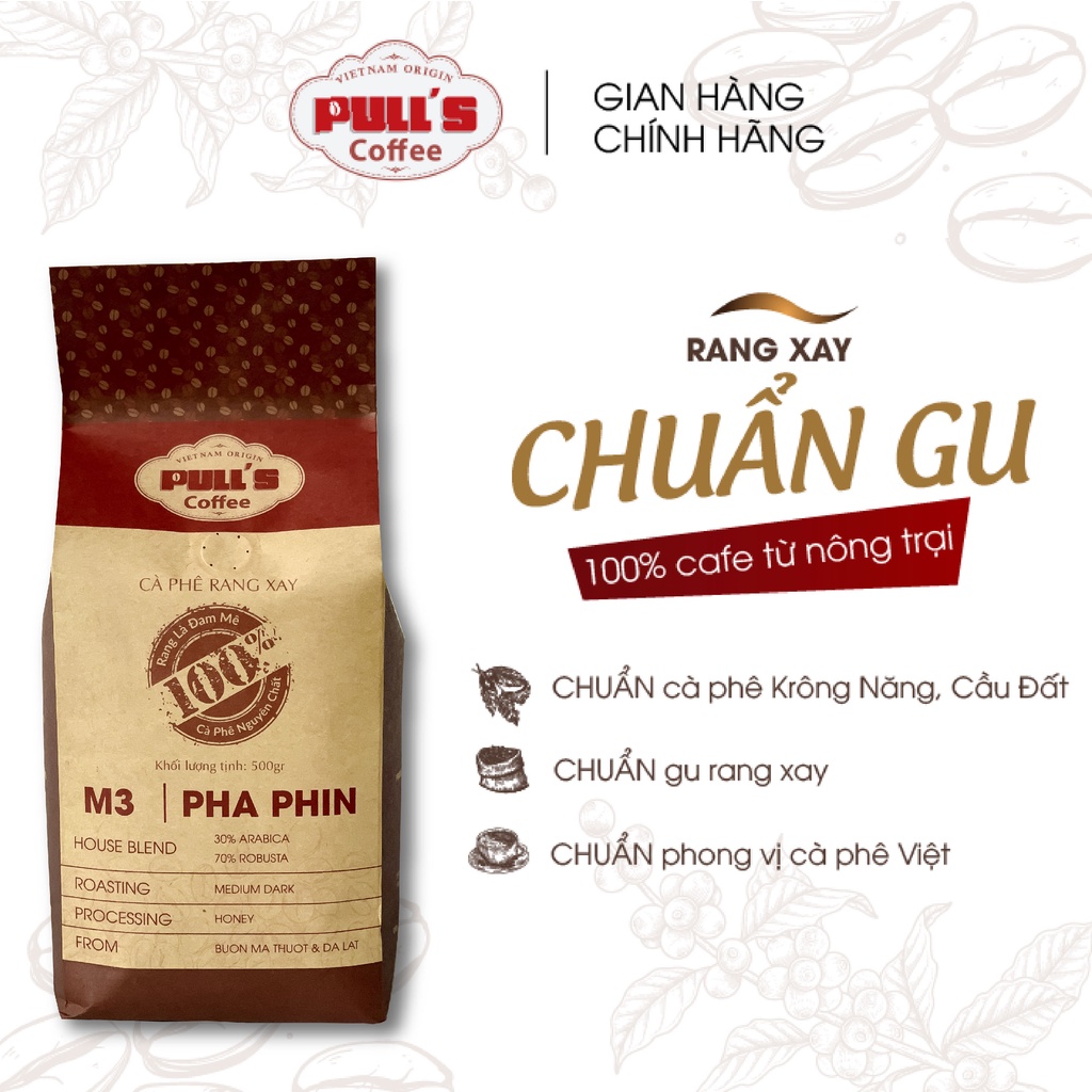 Cà phê pha phin nguyên chất Blend M3 rang mộc 100% từ Pulls Coffee, thơm quyến rũ vị đậm đà ngọt hậu - gói 250g/500g | BigBuy360 - bigbuy360.vn