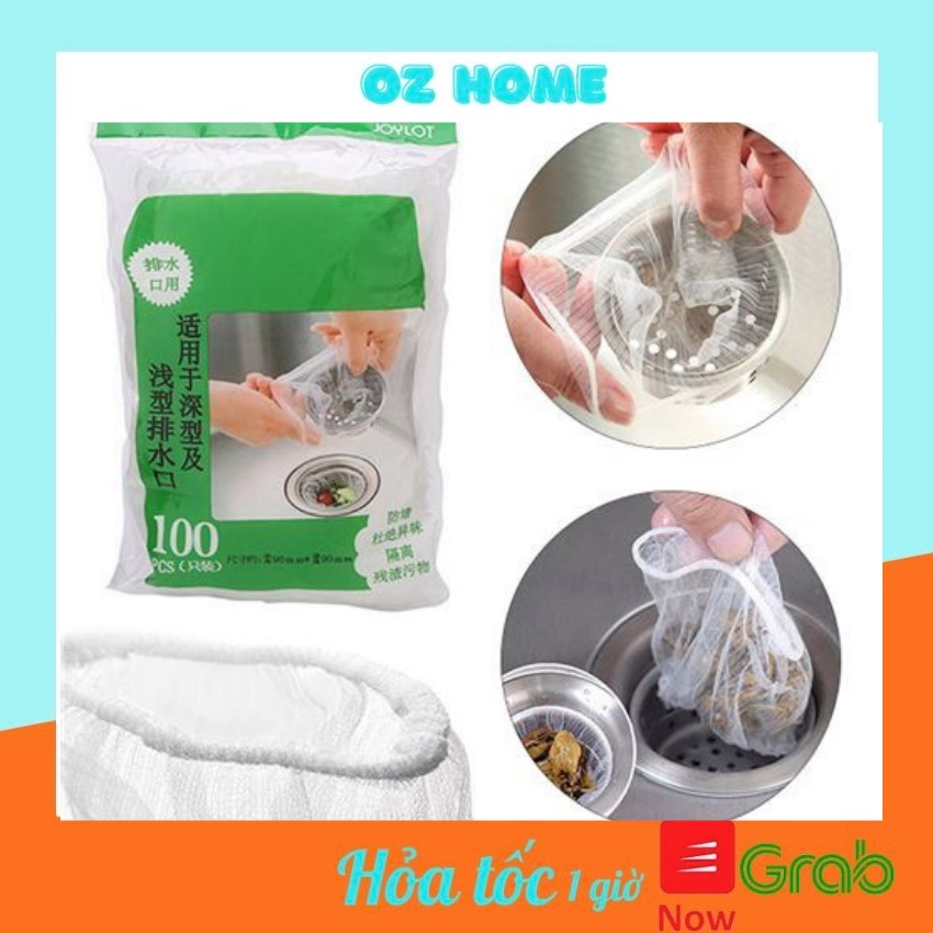 Túi Lọc Rác Bồn Rửa Chén Bát  100 Túi Lưới Lọc Rác Vải Tự Phân Huỷ Có Chun Miệng Túi BT09