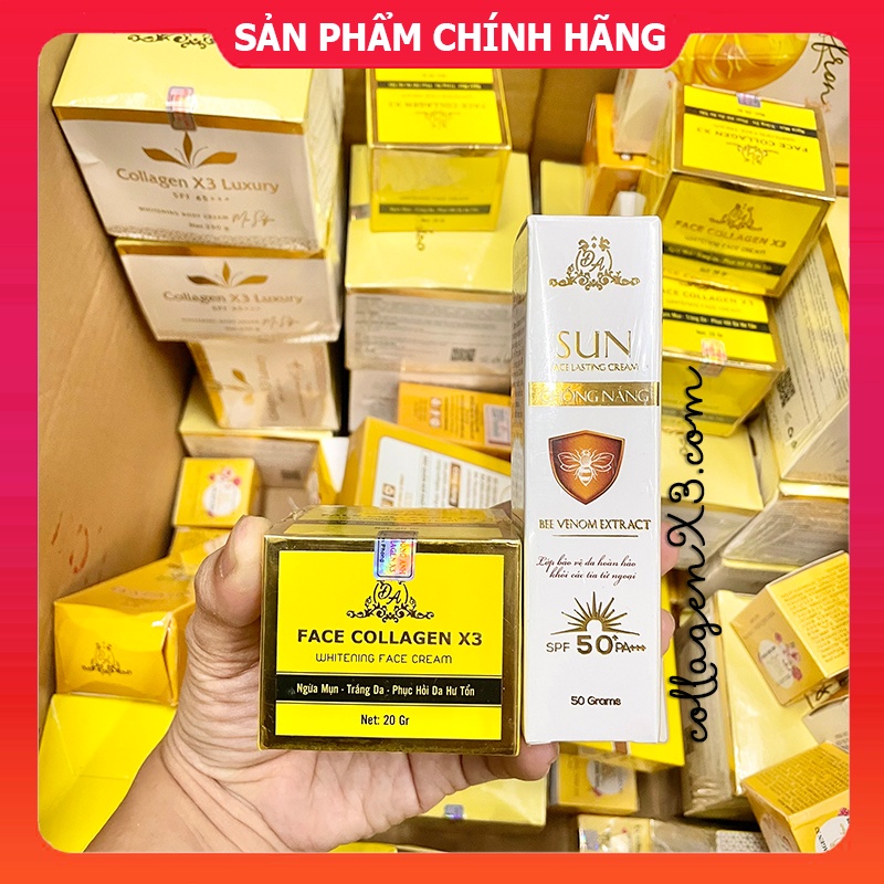 Combo Mỹ Phẩm Đông Anh chính hãng (Kem Face Collagen X3 + Kem Chống Nắng Colagen X3)