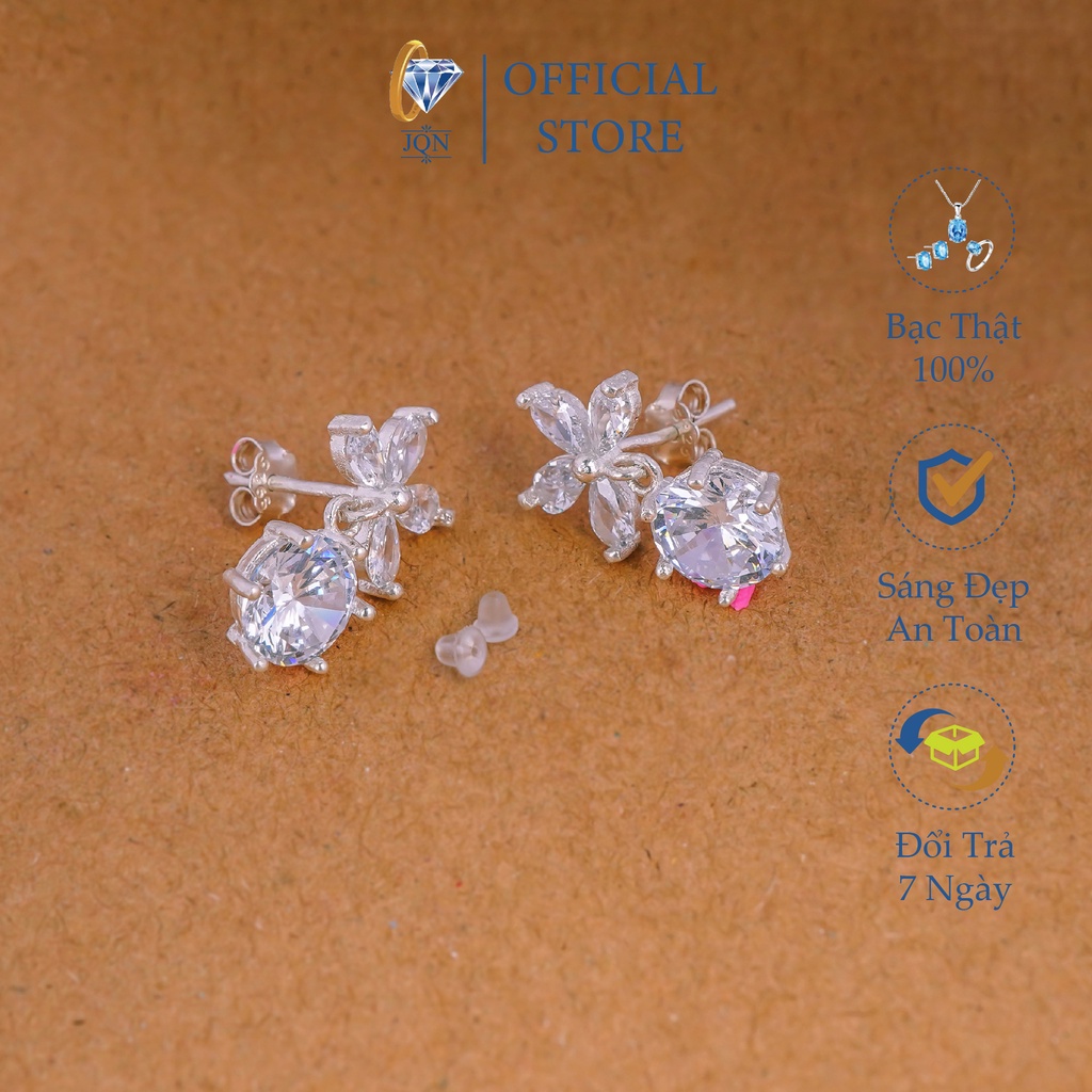 Bông tai nữ bạc ta đính đá bông tai hoa xinh xắn ms01/Trang sức bạc JQN