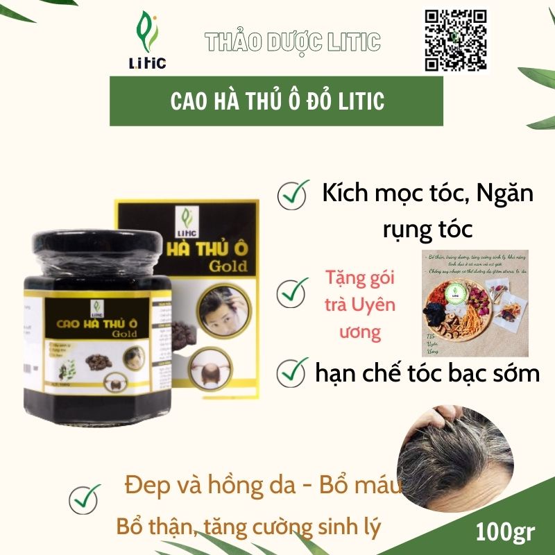 Hà Thủ ô đỏ LITIC 500g, cải thiện tóc bạc sớm , rụng tóc, hói đầu , giúp đẹp da , mạnh gân cốt , bồi bổ cơ thể