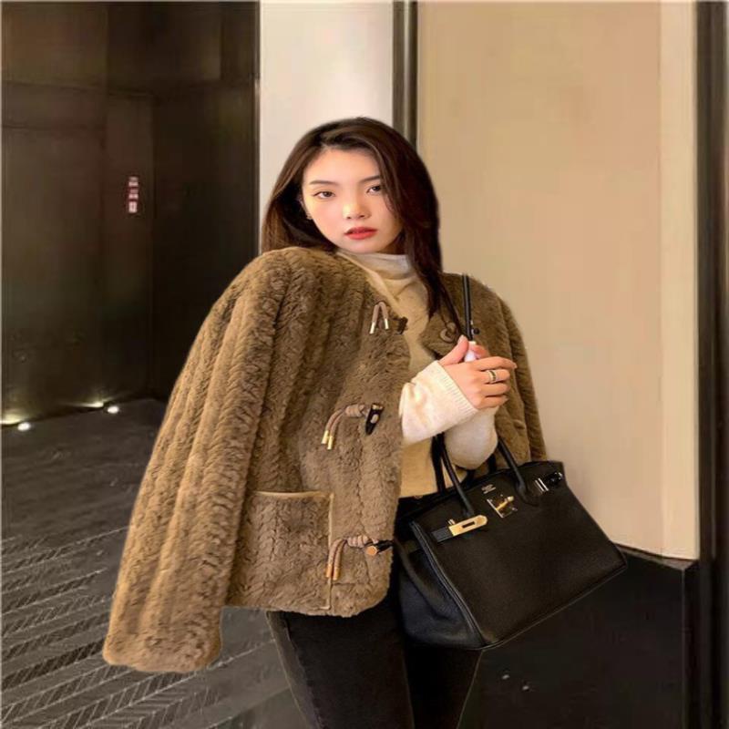 [Giao Ngay] Áo Khoác Len Lông Thỏ Dày Dáng Rộng Phong Cách Mới Mùa Đông Cho Nữ