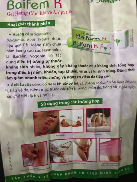 Baifem K - Gel Hoàng cầm bảo vệ dịu nhẹ